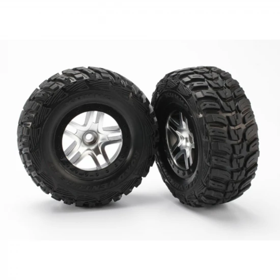 Traxxas Tires wheels assembled glued (SCT Split-Spoke satin chrome black beadlock style wheels Kumho tires foam inserts) (2) (2WD front)