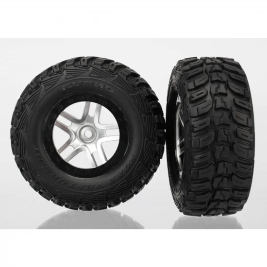 Traxxas Tires wheels assembled glued (SCT Split-Spoke satin chrome black beadlock style wheels Kumho tires foam inserts) (2) (4WD front/rear 2WD rear only)