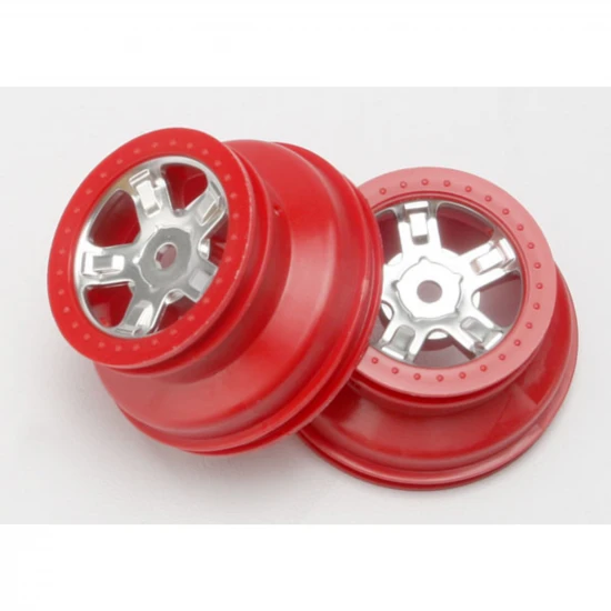 Traxxas Wheels SCT satin chrome red beadlock style dual profile (1.8 inner 1.4 outer) (2)