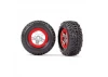 Traxxas Tires and wheels assembled glued (SCT satin chrome wheels red beadlock style SCT off-road racing tires foam inserts) (1 each right left) ** CLEARANCE **