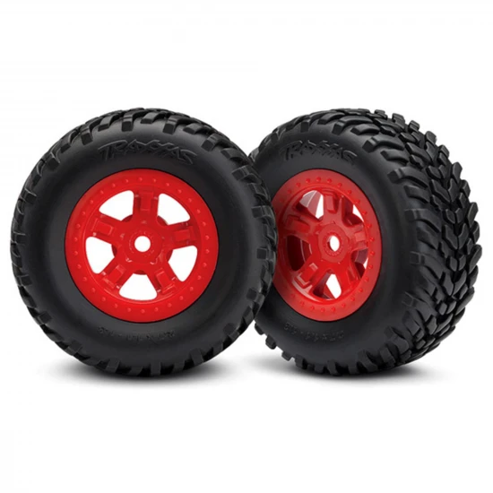 Traxxas Tires and wheels assembled glued (SCT red wheels SCT off-road racing tires) (1 each right left)