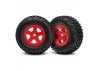 Traxxas Tires and wheels assembled glued (SCT red wheels SCT off-road racing tires) (1 each right left)