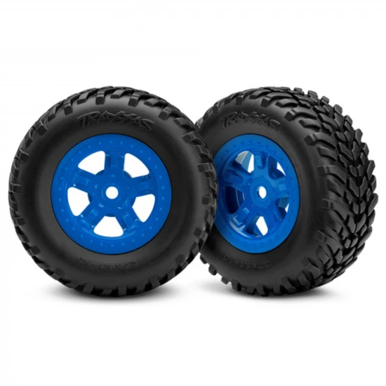 Traxxas Tires and wheels assembled glued (SCT blue wheels SCT off-road racing tires) (1 each right left)