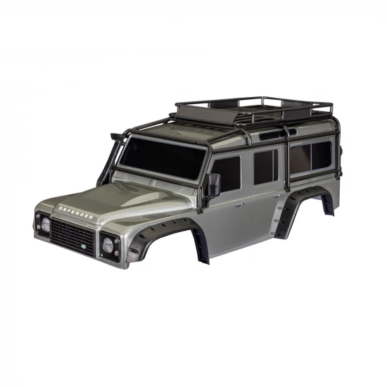 Traxxas Body, Land Rover Defender, Silver (complete with ExoCage, fuel canisters, jack, spare tyre mount + clipless mounting)