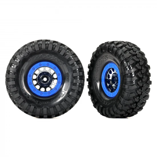Traxxas Wheels + Tyres, assembled (Method Race Wheels 105 Beadlock 1.9 black chrome, blue beadlock style wheels, Canyon Trail 4.6x1.9 tyres, foam inserts) (1 left, 1 right)