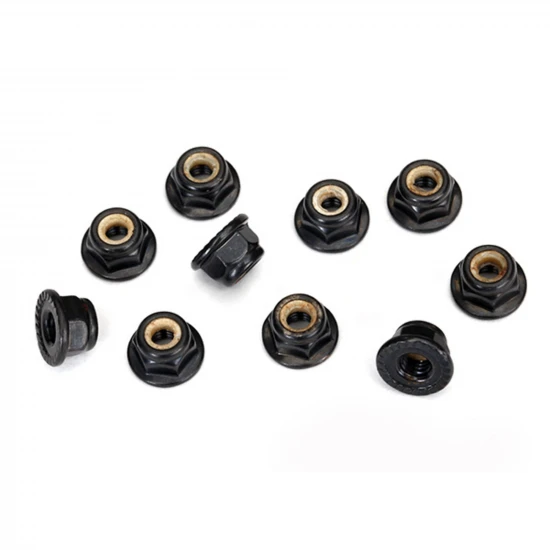 Traxxas M4 Flanged Nylon Locking Nuts - Serrated Black Steel (10)