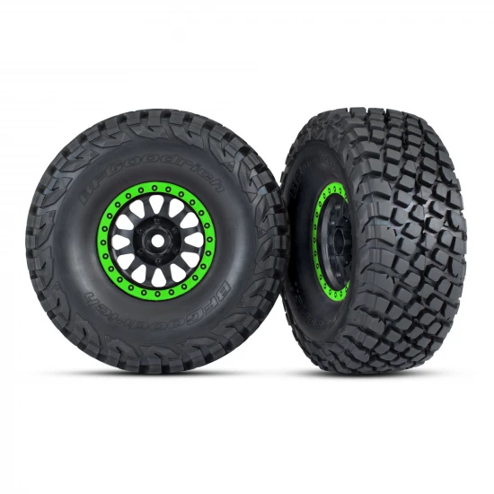 Traxxas Tyres + wheels, assembled, glued (Method Race Wheels, black with green beadlock, BFGoodrich Baja KR3 tyres) (2)