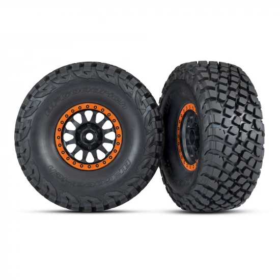 Traxxas Tyres + wheels, assembled, glued (Method Race Wheels, black with orange beadlock, BFGoodrich Baja KR3 tyres) (2)