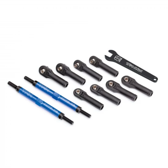 Traxxas Toe links E-Revo VXL (TUBES blue-anodized 7075-T6 Aluminium stronger than titanium) (144mm) (2)/ rod ends assembled with steel hollow balls (8)/ Aluminium wrench 10mm (1)