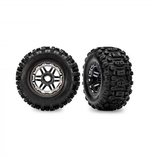 Traxxas MAXX 2.8 Black Chrome Wheels + Sledgehammer Tyres (2)