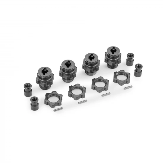 Traxxas Wheel hubs, splined, 17mm, short (Grey-anodised) (4), wheel nuts, splined, 17mm (Grey-anodised) (4), hub retainer M4 X 0.7 (4), axle pin (4) (for use with 9080 upgrade kit)