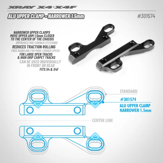 XRay X423 Aluminium Upper Clamp - Narrower 1.5mm - Swiss 7075 T6 (L R)