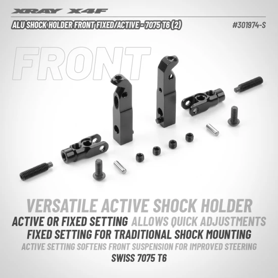 XRay X4F25 Aluminium Shock Holder Front Fixed/Active - 7075 T6 (2)