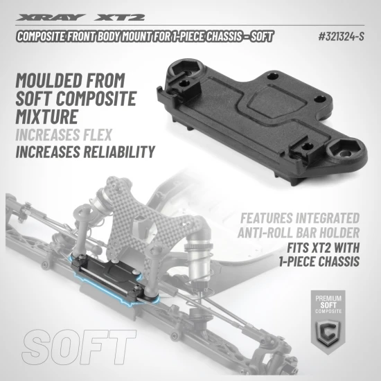 XRay XT2 Composite Front Body Mount For 1 Piece Chassis - Soft