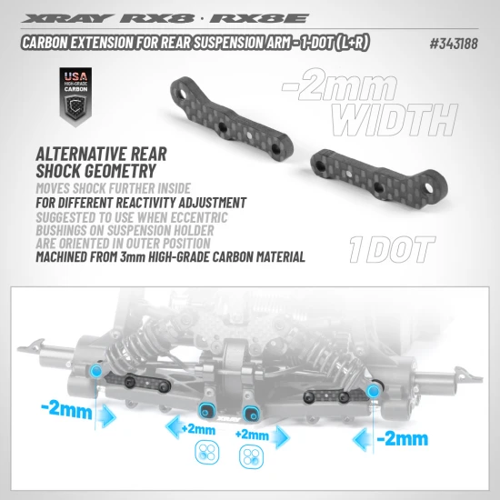 XRay Carbon Extension For Rear Suspension Arm - 1-Dot (L R)