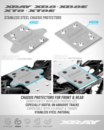 XRay XB8/XB8E Stainless Steel Chassis Protector - Front