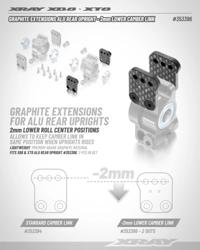 XRay Graph. Extension Aluminium Rear Upright - 2mm Lower Camber Link - 2 Dots (1 1)