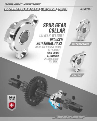 XRay GTXE Aluminium Center Spur Gear (2nd) Collar - Ligthweight - 7075 T6