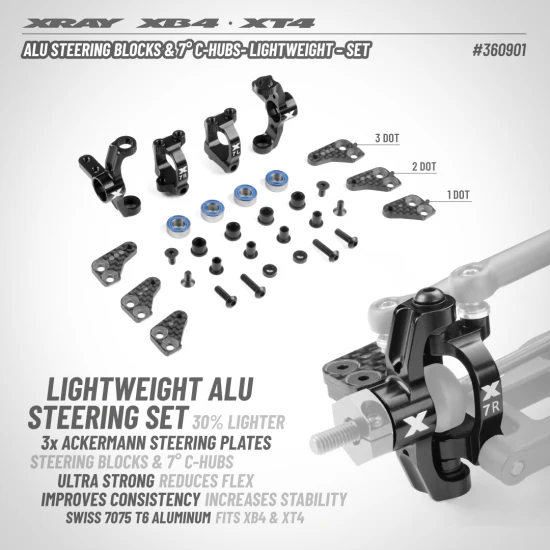 XRay Aluminium Steering Blocks And 7 C-Hubs - Lightweight - Set