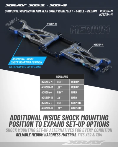 XRay Composite Suspension Arm Rear Lower Left - 3-Hole - Medium
