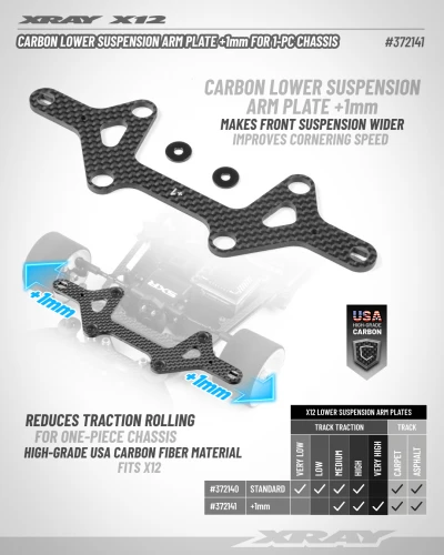 XRay X12 Carbon Lower Suspension Arm Plate 1mm For 1 Piece Chassis