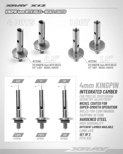 XRay X12 Kingpin 4mm With Holes - 0.54 Dots - Nickel Coated (2)